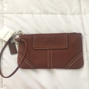 NWT Brown Coach leather wristlet